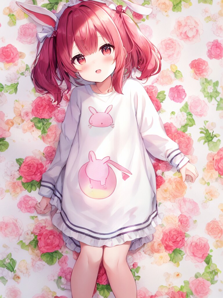 赤い花のシーツでお昼寝
