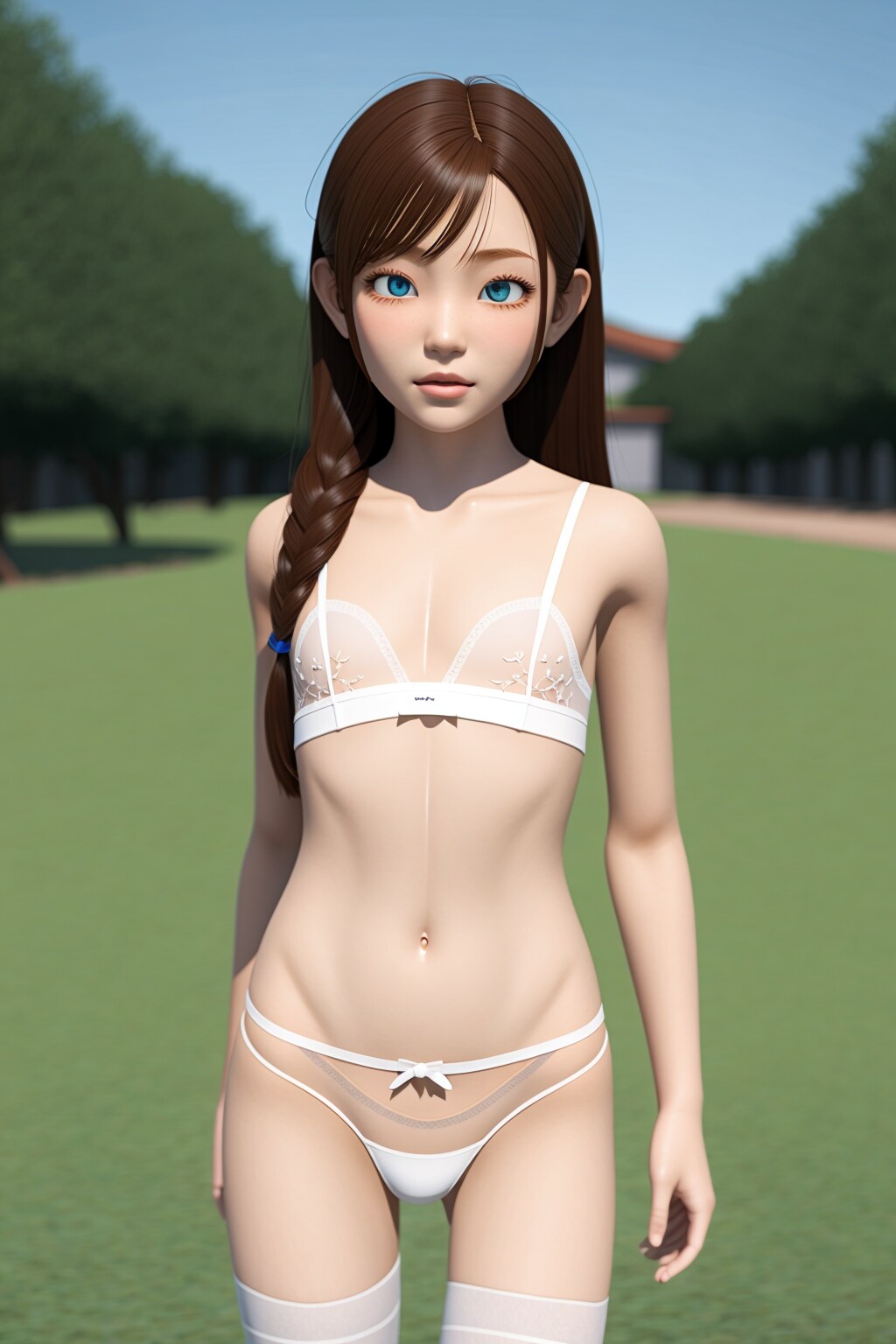 緑地の下着少女