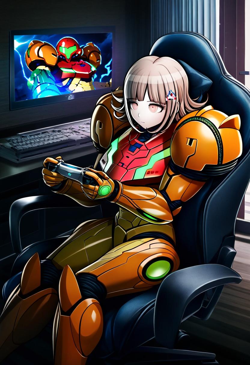 サムスのコスプレをしてゲームをする千秋七海