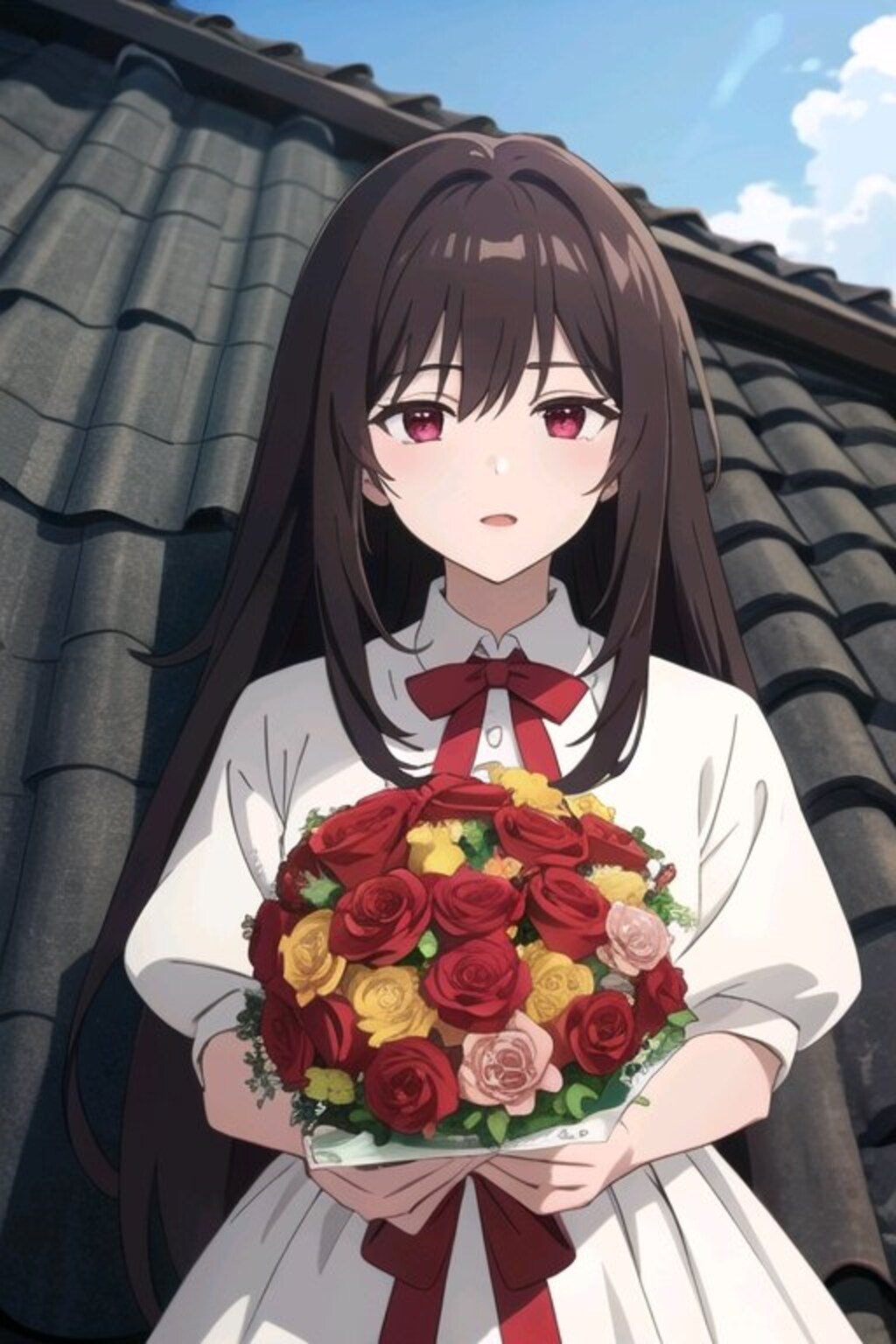 屋根の上で花束