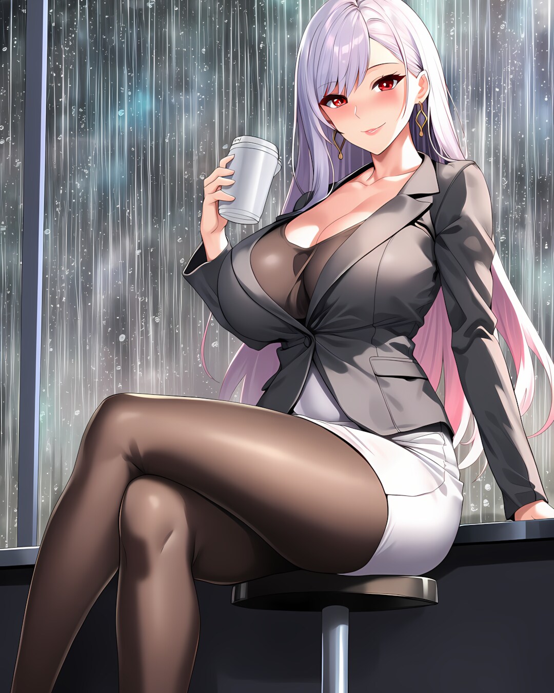 雨の日のひと息☕️窓辺のミレナ✨ | の人気AIイラスト・グラビア