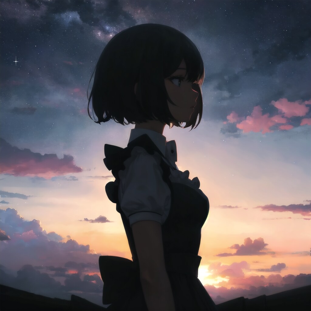 冬の星浮かぶメイドのシルエット　弾