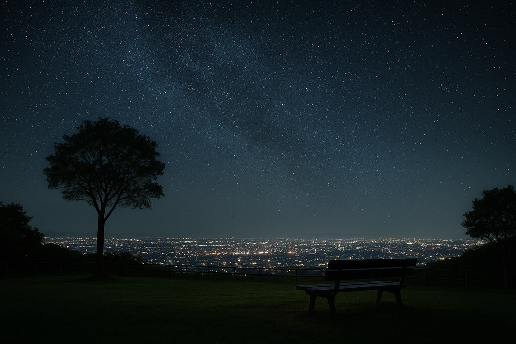 夜空が観える高台で。