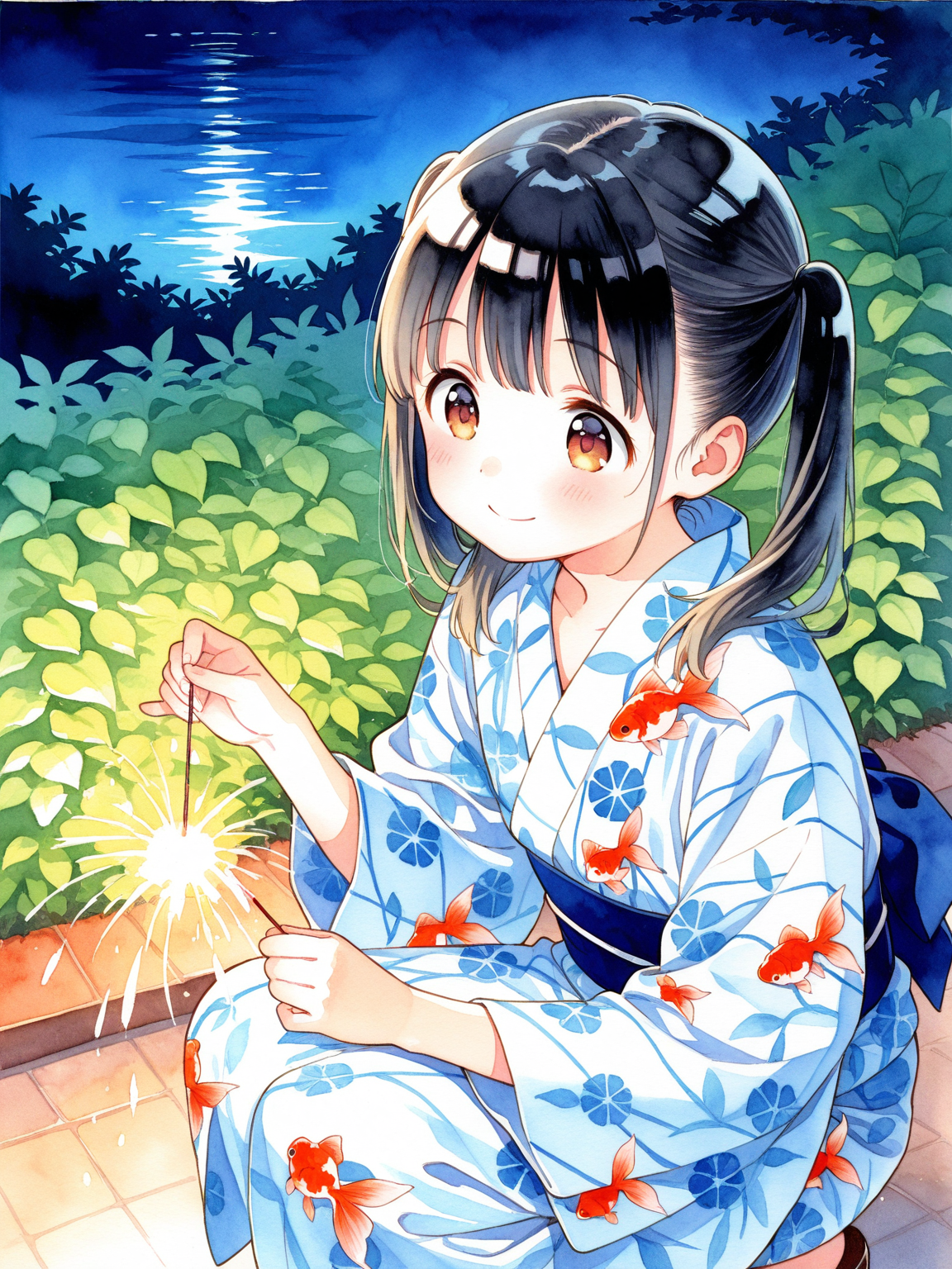 お庭で線香花火 | の人気AIイラスト・グラビア