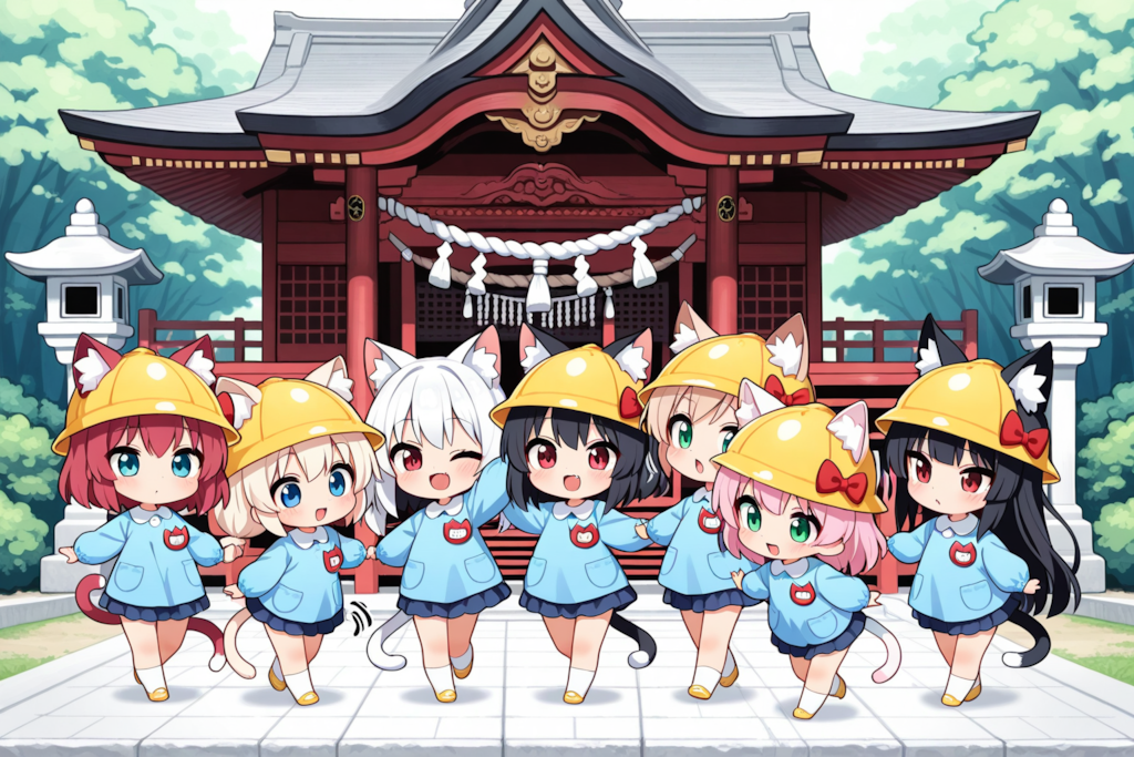 ねこみみようちえん、みんなではつもうで！！