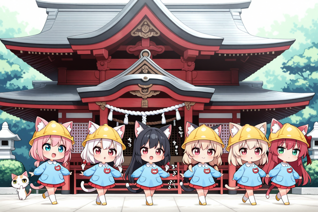 ねこみみようちえん、みんなではつもうで！！