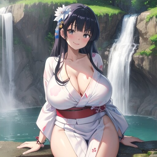 美女と滝デート