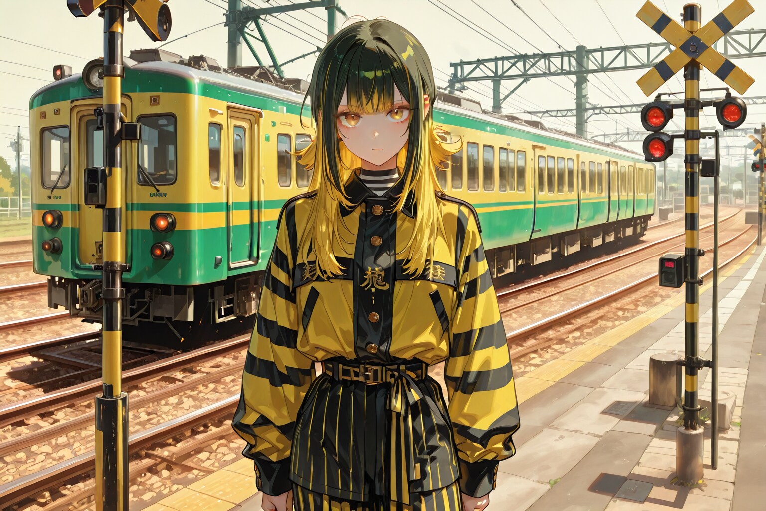 やっと日本の遮断機ができた。プロンプト　電車　踏切　阪神？ | の人気AIイラスト・グラビア