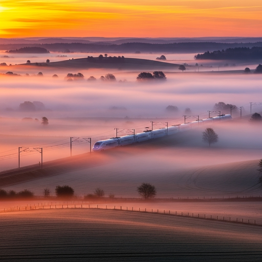 朝靄を行く一番列車