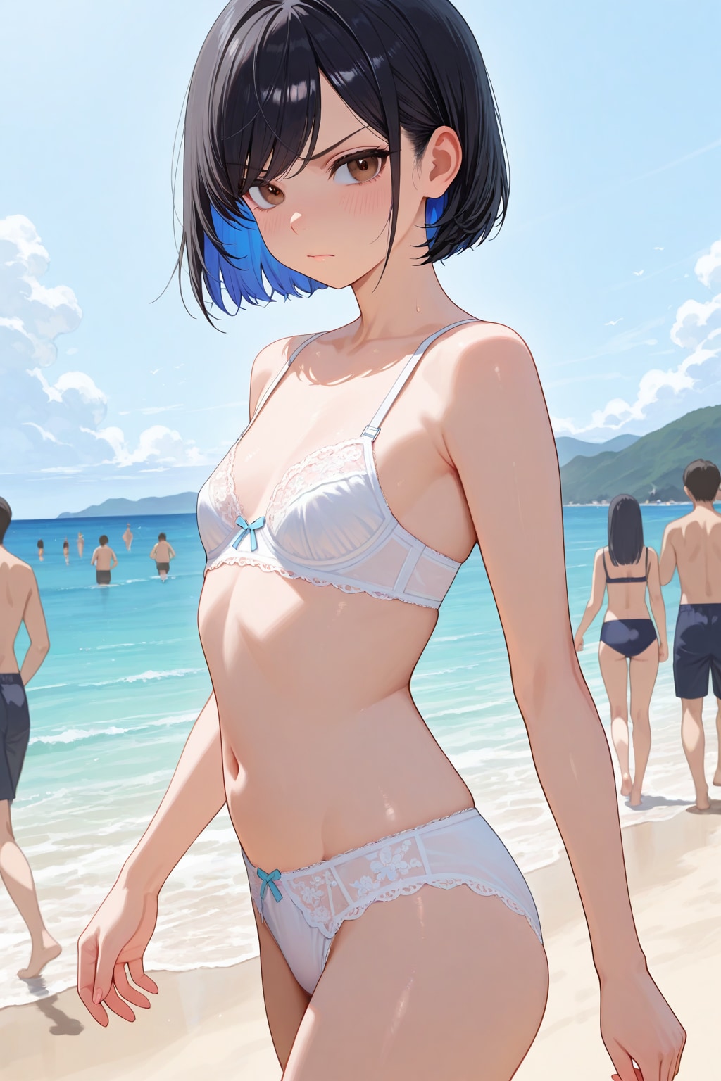 下着で海水浴チャレンジさせられる婦警さん