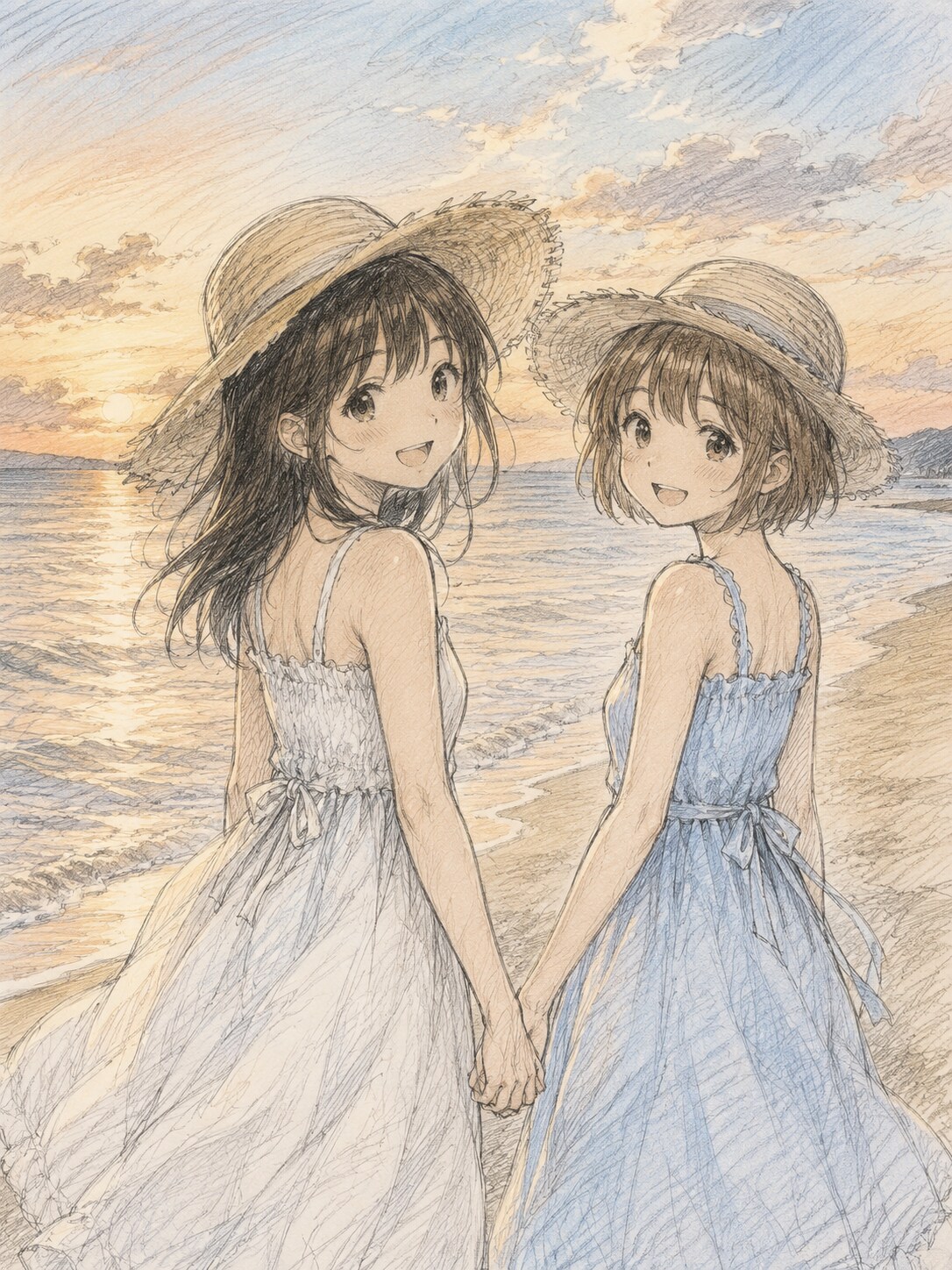 夏の思い出(スケッチ風) | の人気AIイラスト・グラビア