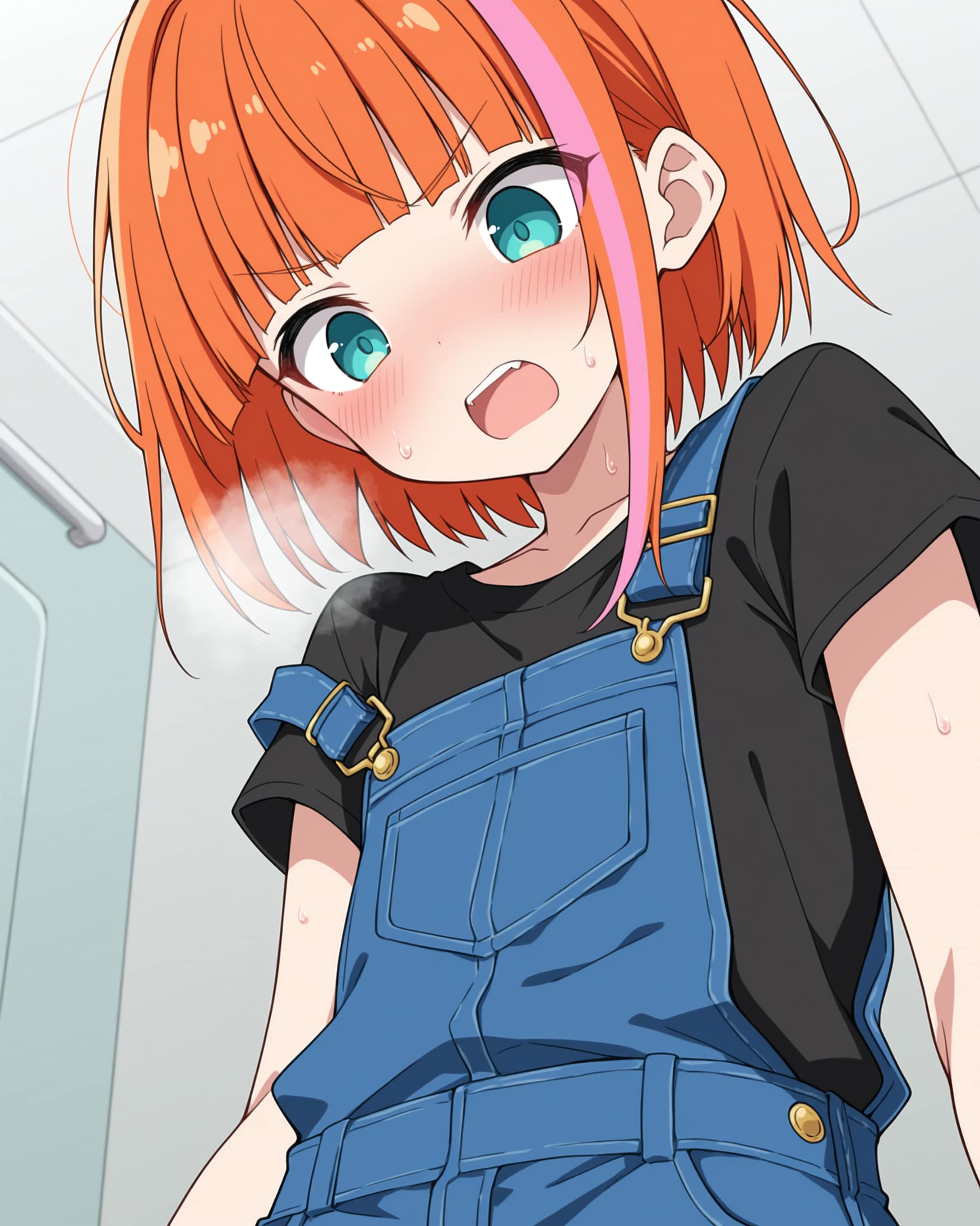 顔を赤らめて下方を見てるだけ