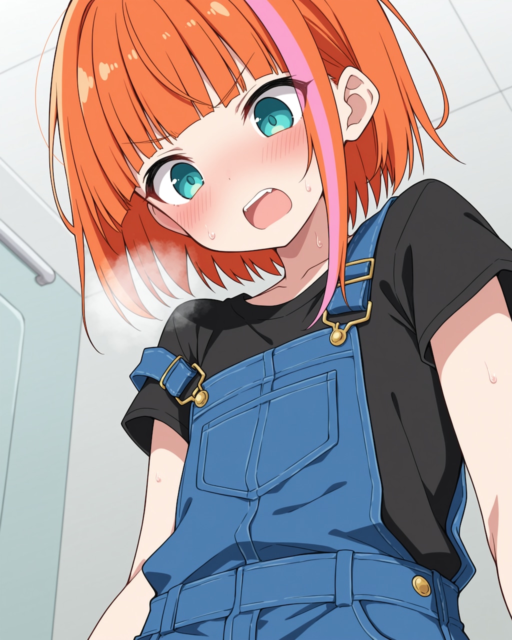 顔を赤らめて下方を見てるだけ