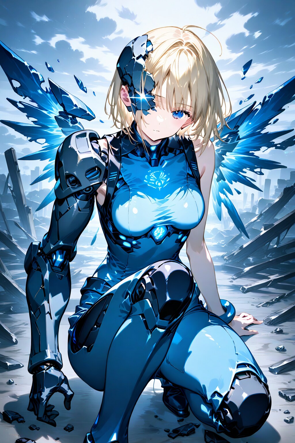 頭部損傷したメカ娘(損傷率21％)
