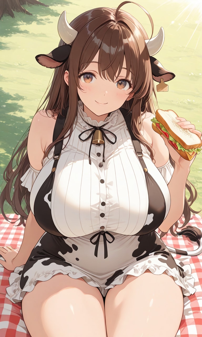 ピクニックの牛おねーさん