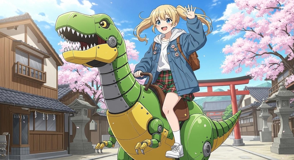 ロボット恐竜で移動中