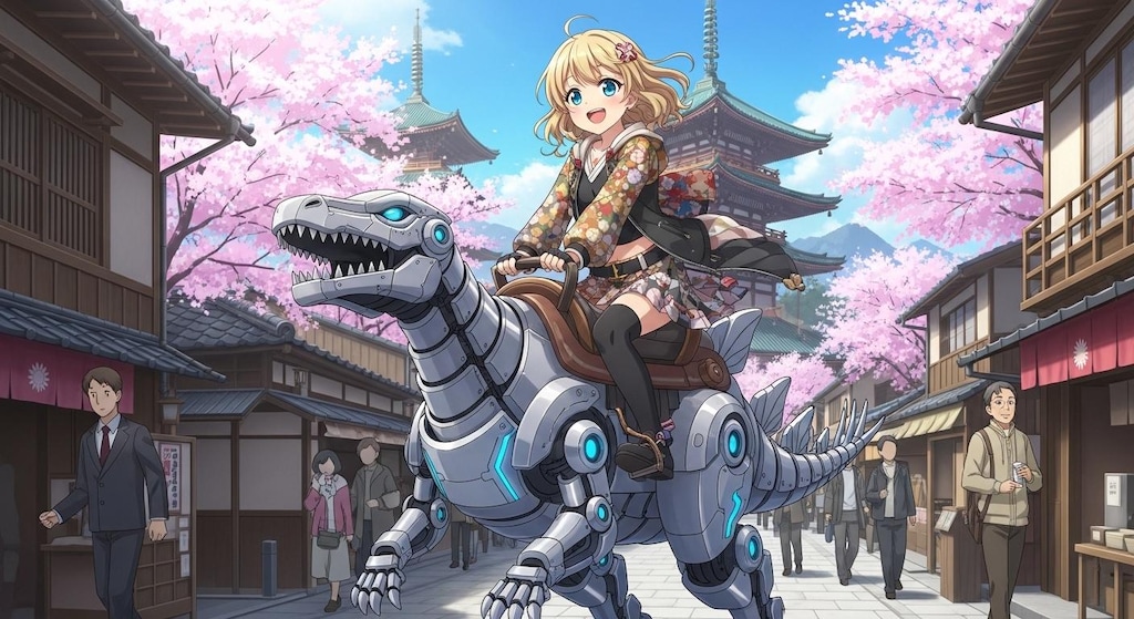 ロボット恐竜で移動中