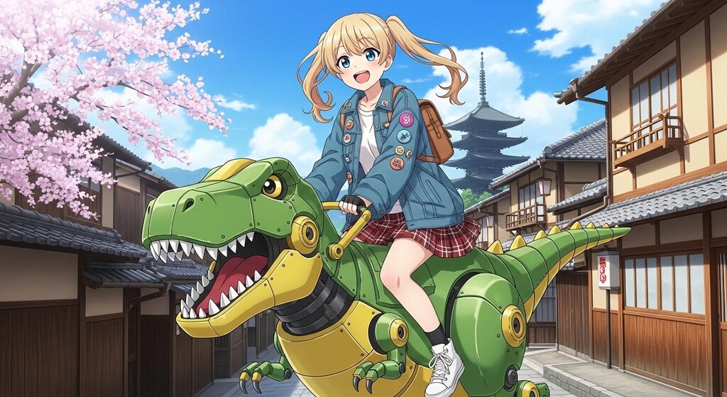 ロボット恐竜で移動中