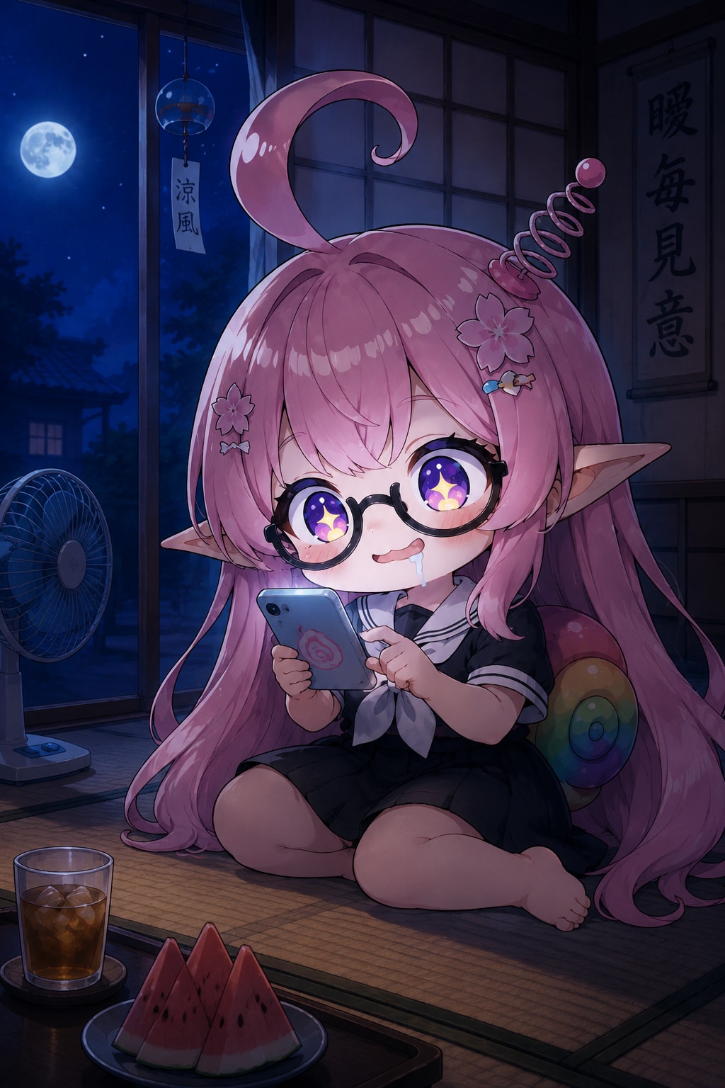 夏、深夜、和室にて。