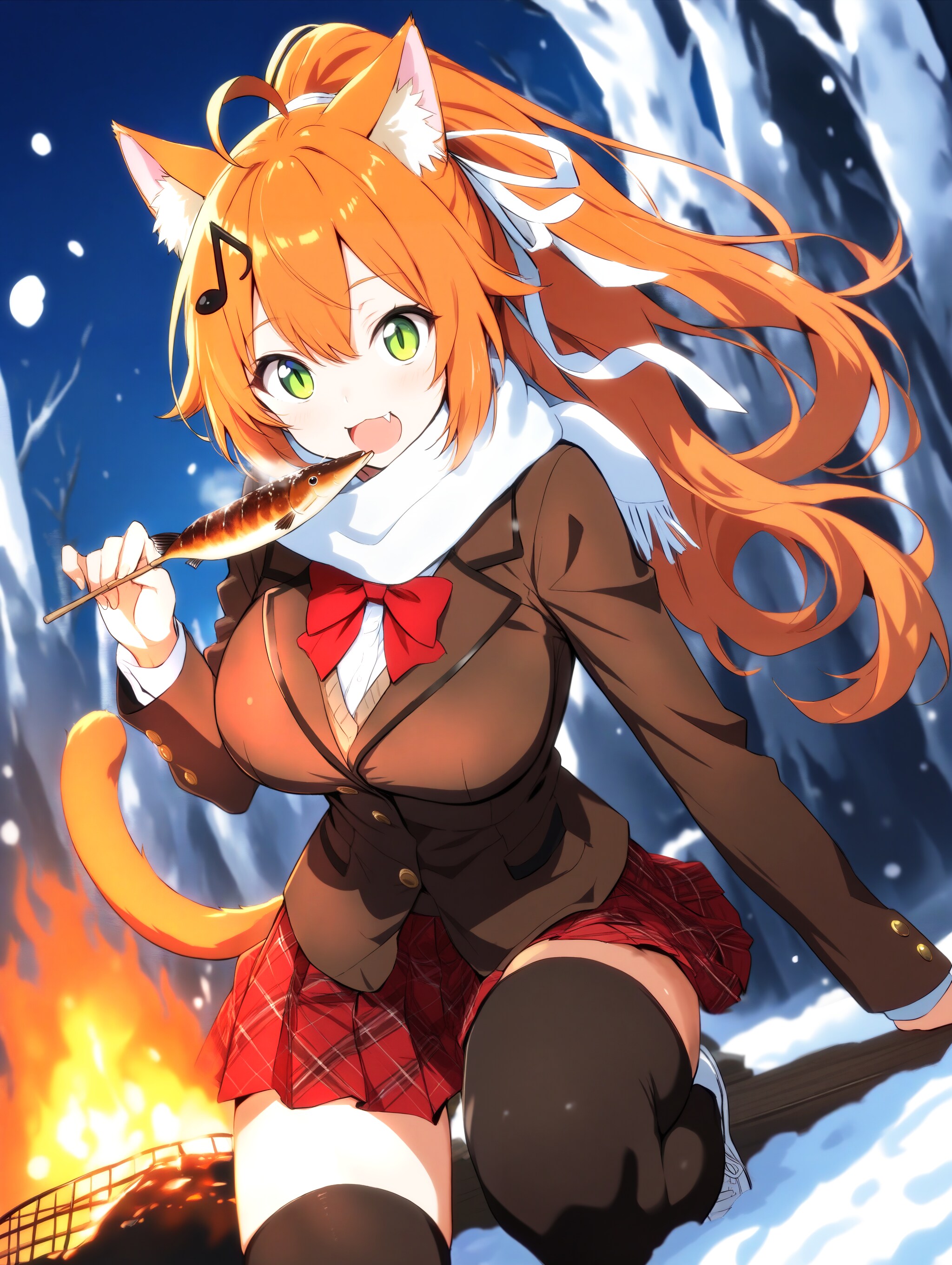 焚き火🔥でお魚🐟️うまいニャでぇ～♪