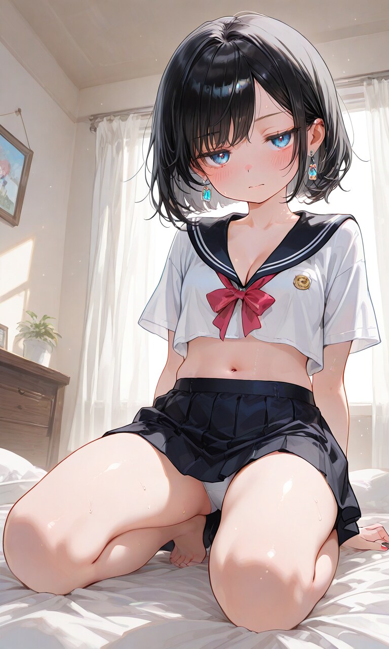 黒髪ロリショートJKパンチラ
