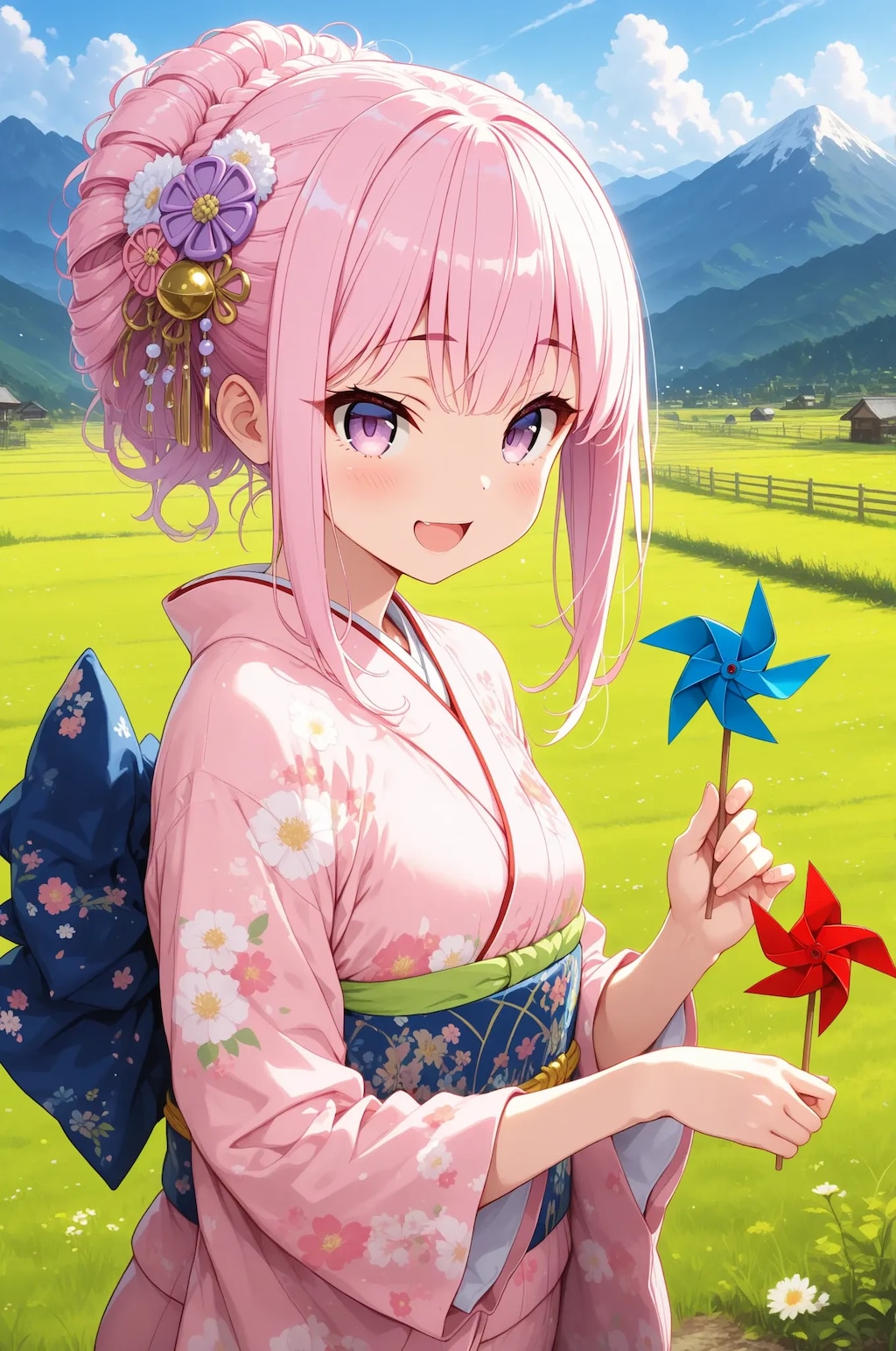 風車と着物の美少女💓