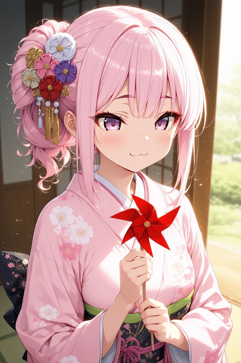 風車と着物の美少女💓