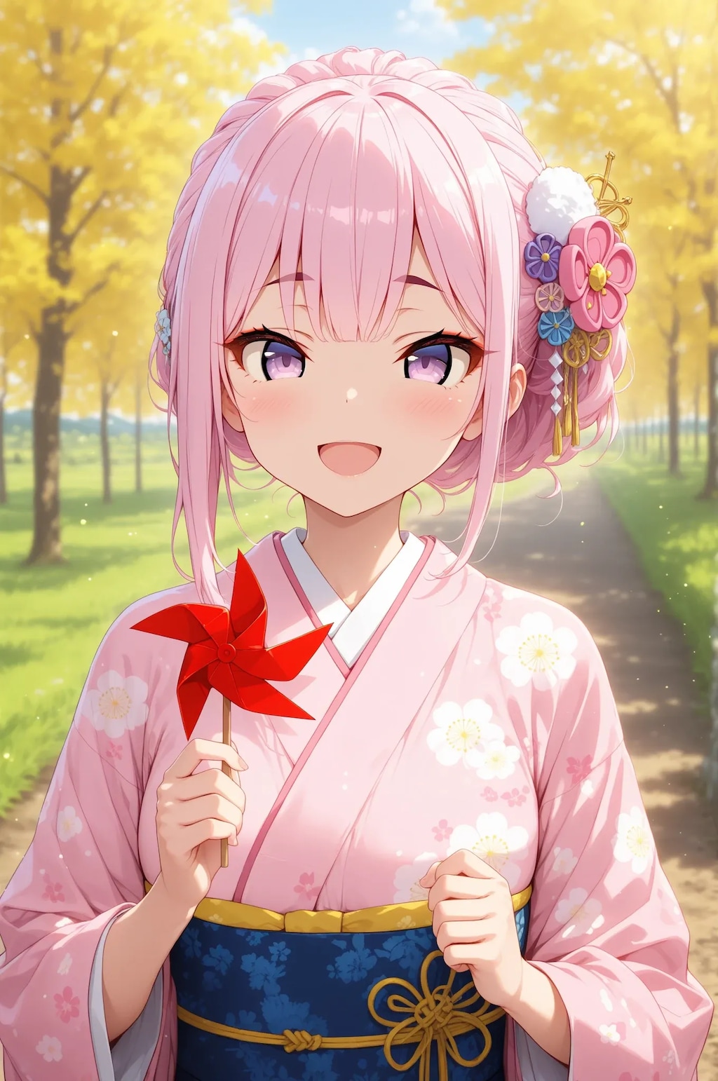 風車と着物の美少女💓