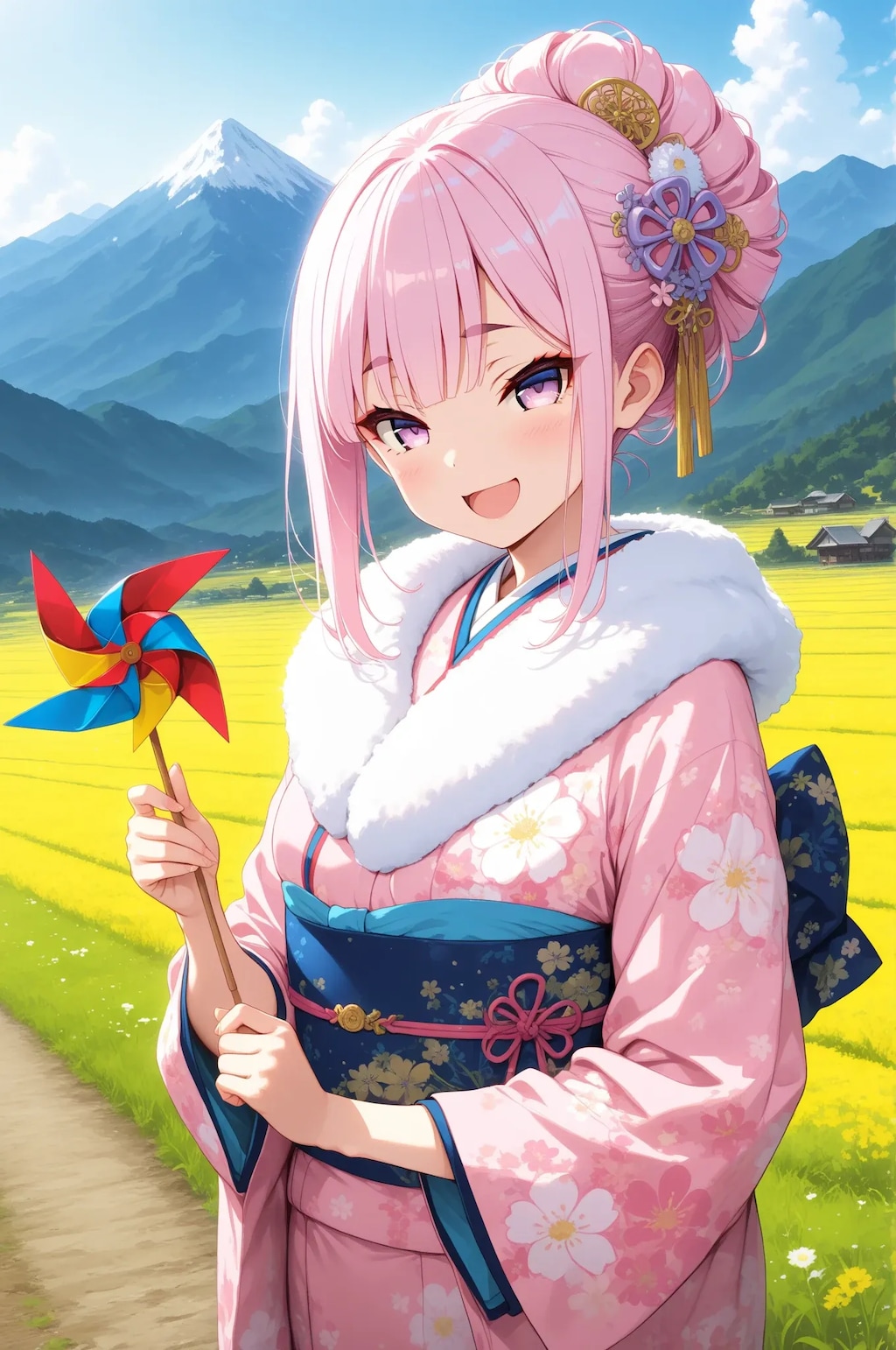 風車と着物の美少女💓