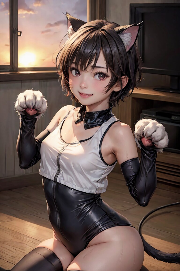 夕暮れ黒猫