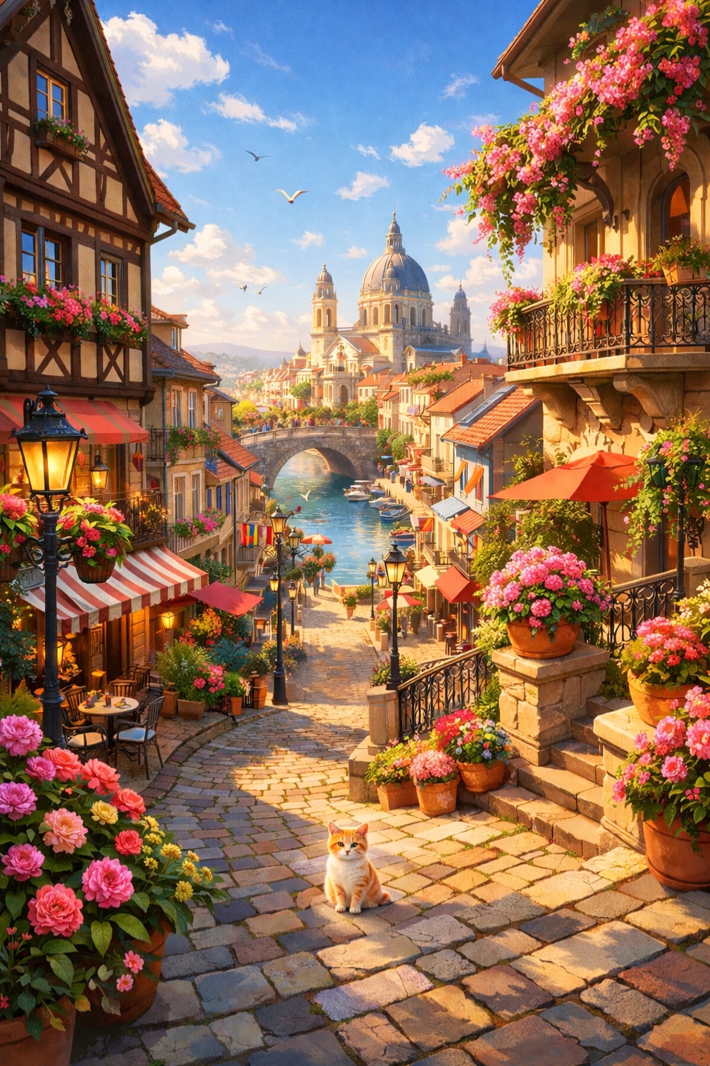 花と光に包まれた約束の街 | の人気AIイラスト・グラビア