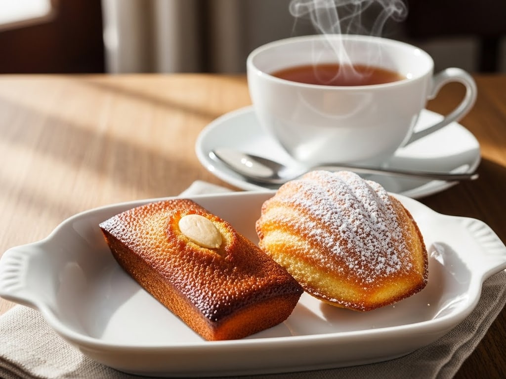 デザートの紅茶とフィナンシェとマドレーヌのセット