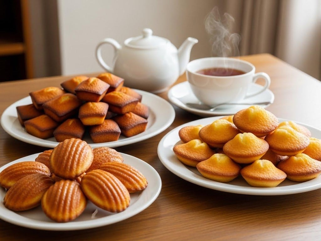 デザートの紅茶とフィナンシェとマドレーヌのセット