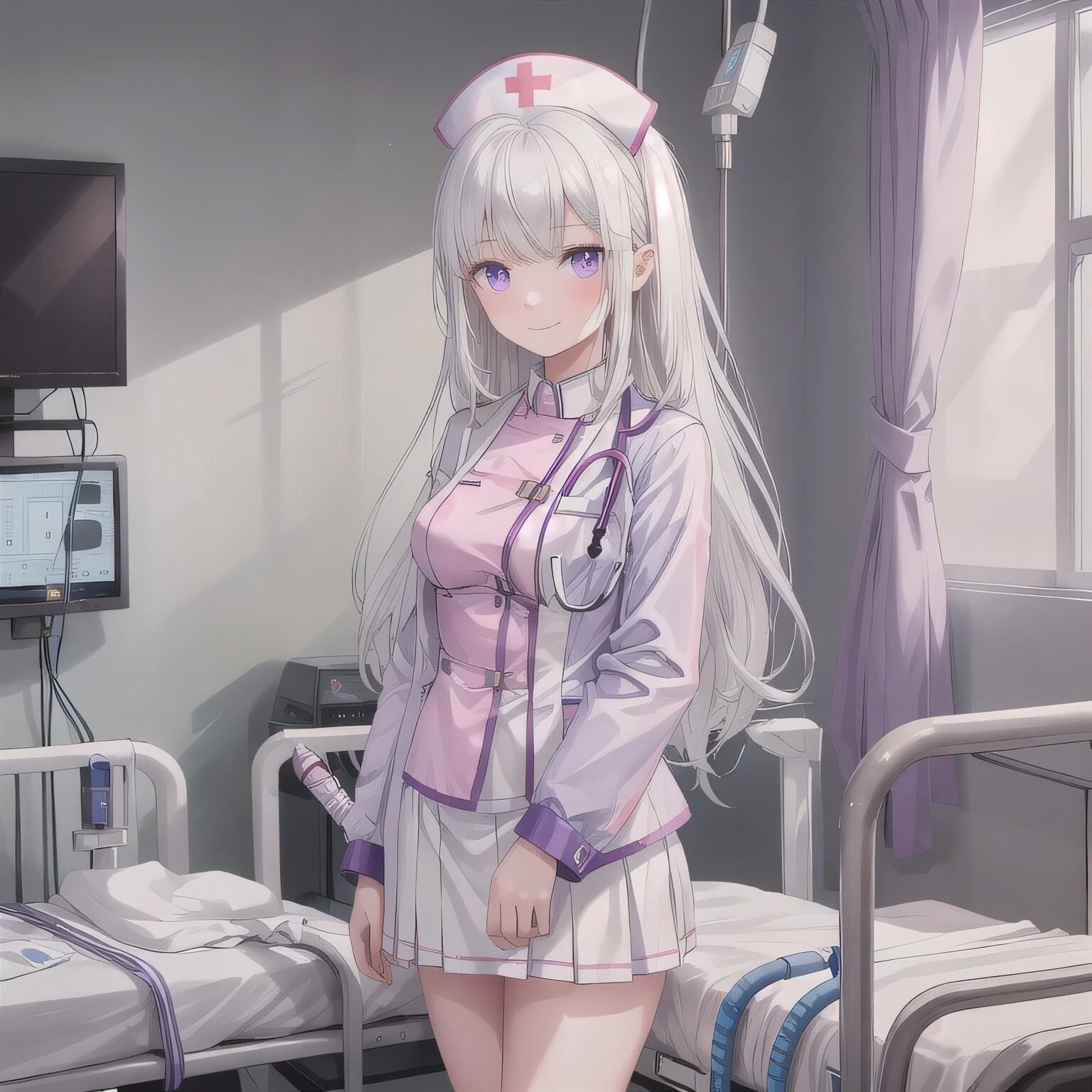 白髪ロングで白衣の少女８ | の人気AIイラスト・グラビア