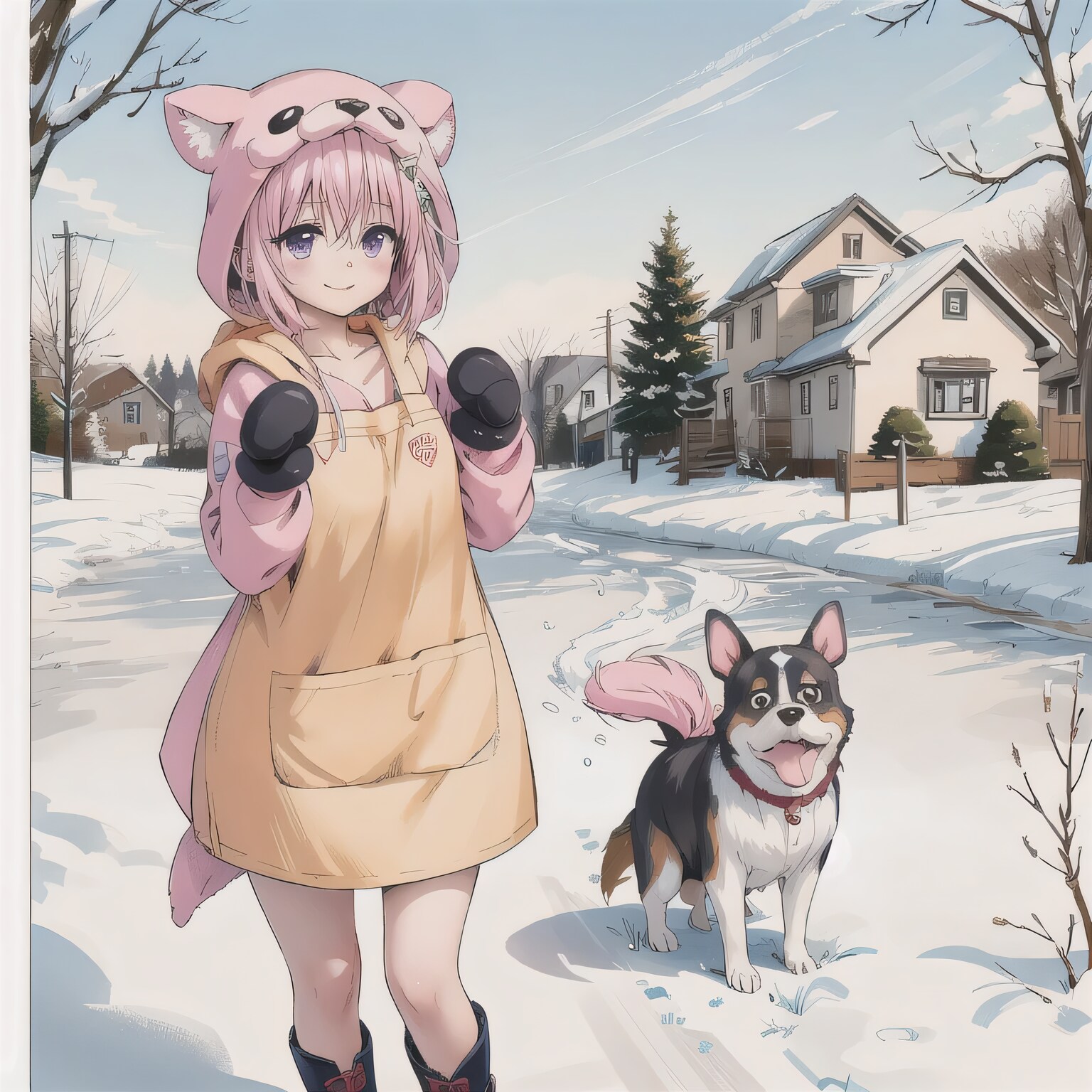 ピンク髪ボブでコートの少女２ | の人気AIイラスト・グラビア