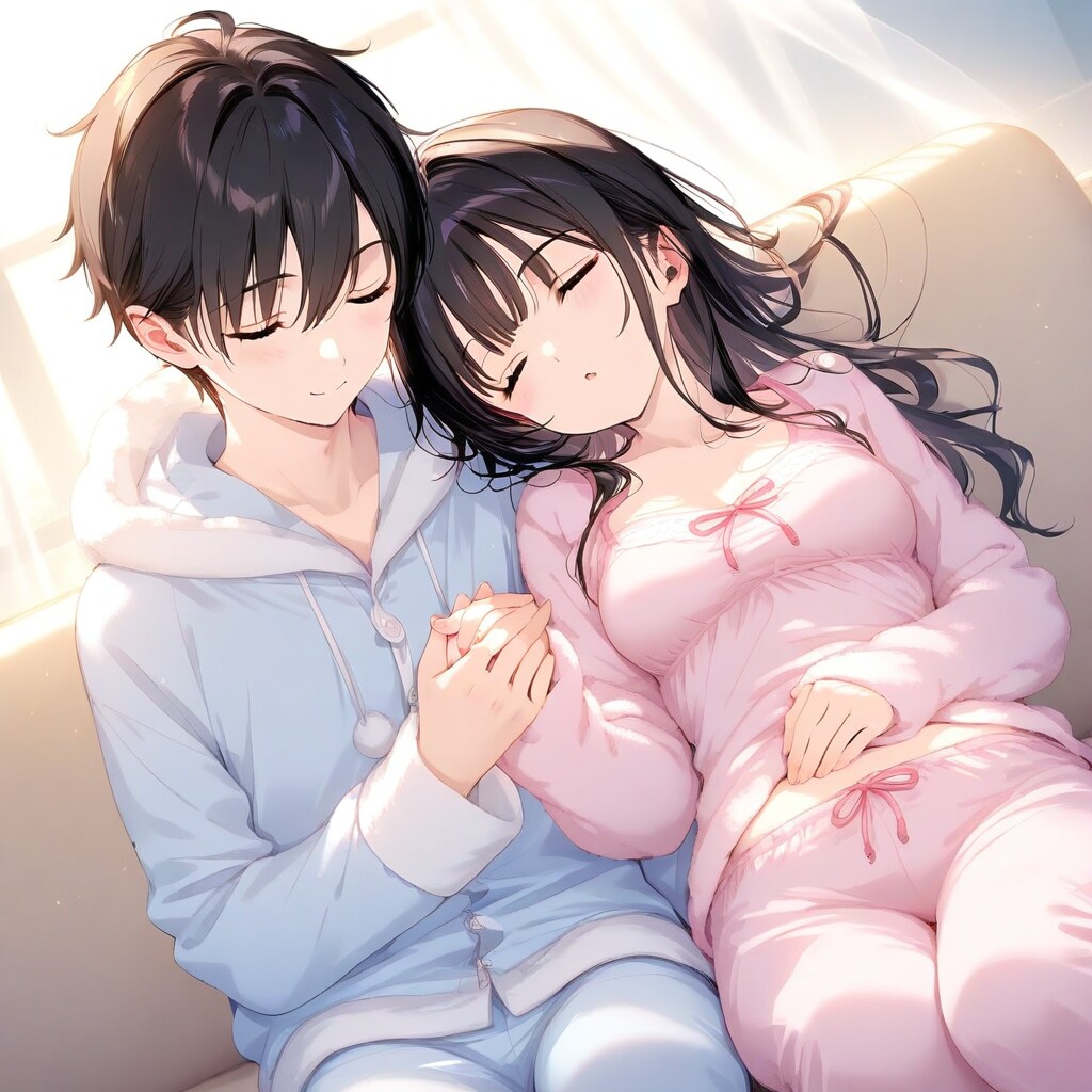 手を繋いで寝る兄妹