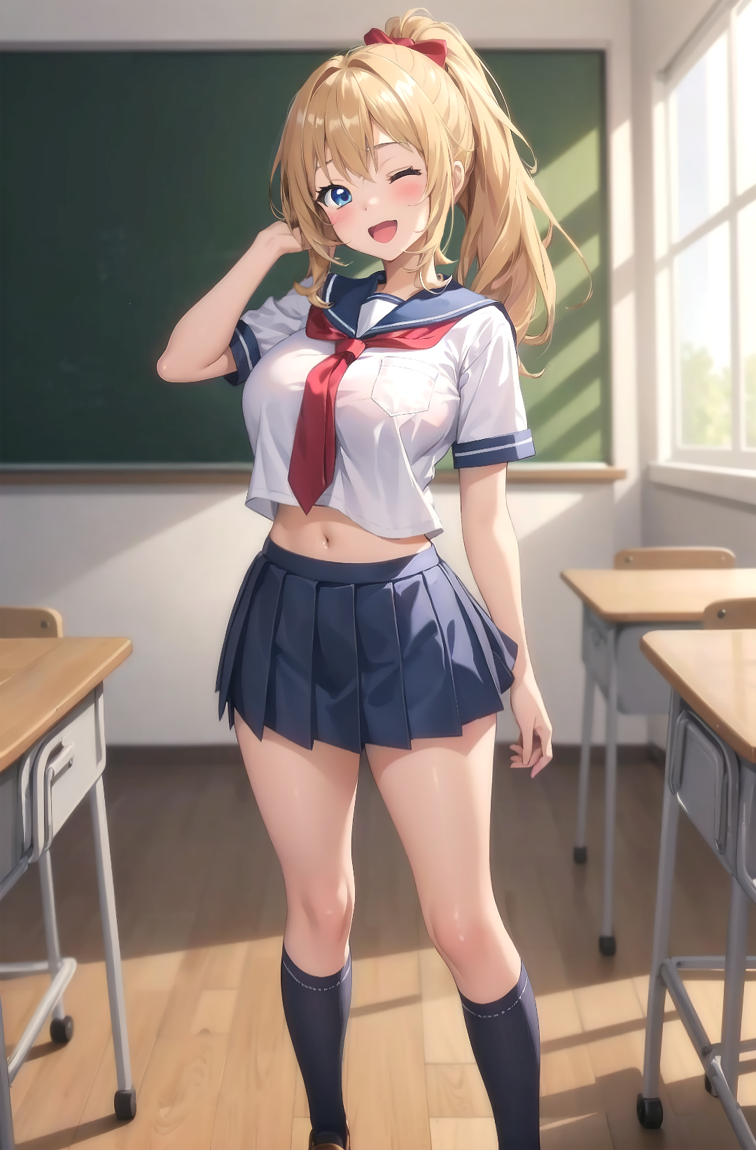 教室の金髪ポニテセーラー服