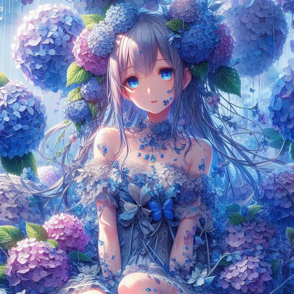 紫陽花と女の子