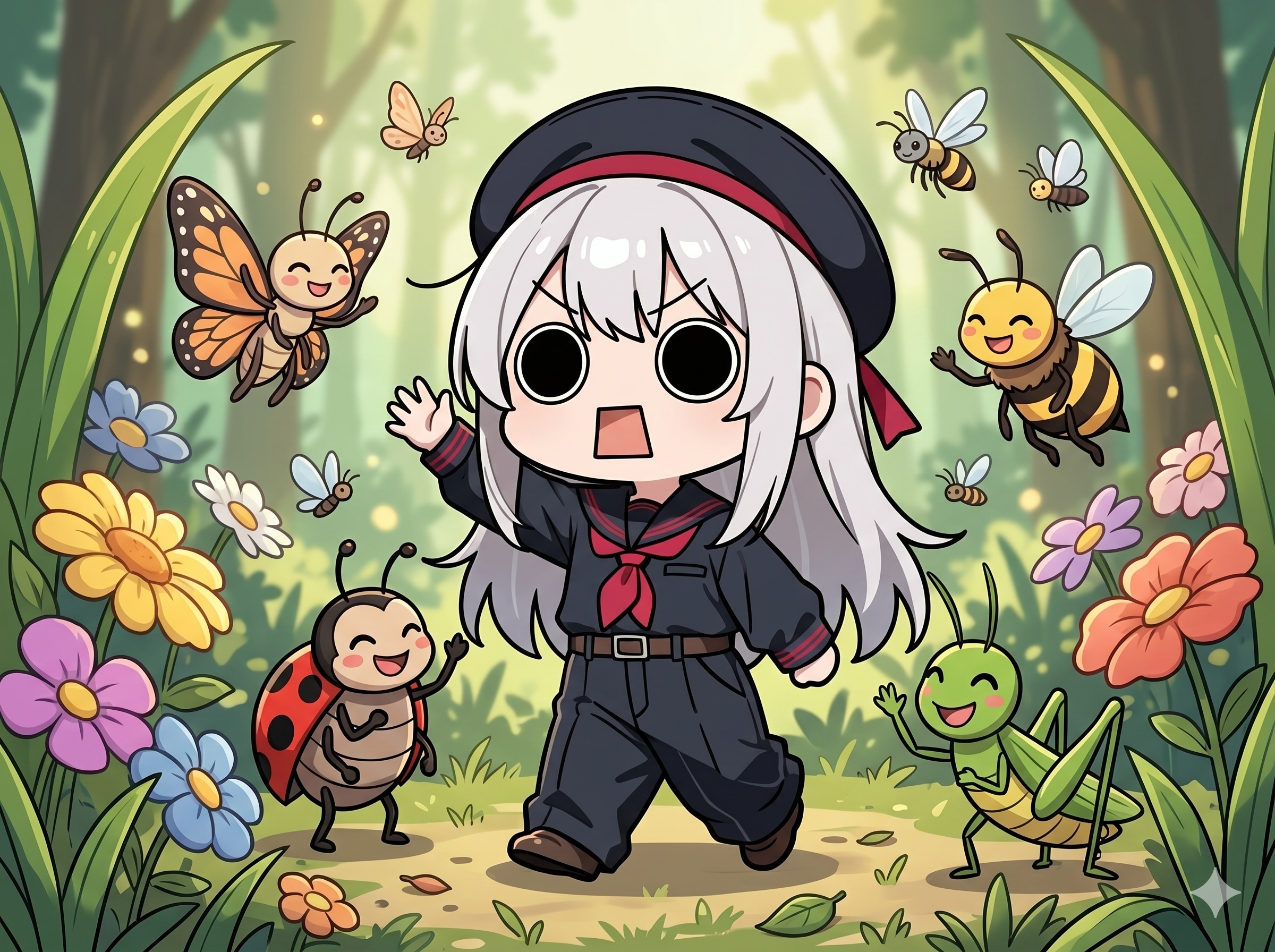 虫達に挨拶するえらいこっちゃ嬢