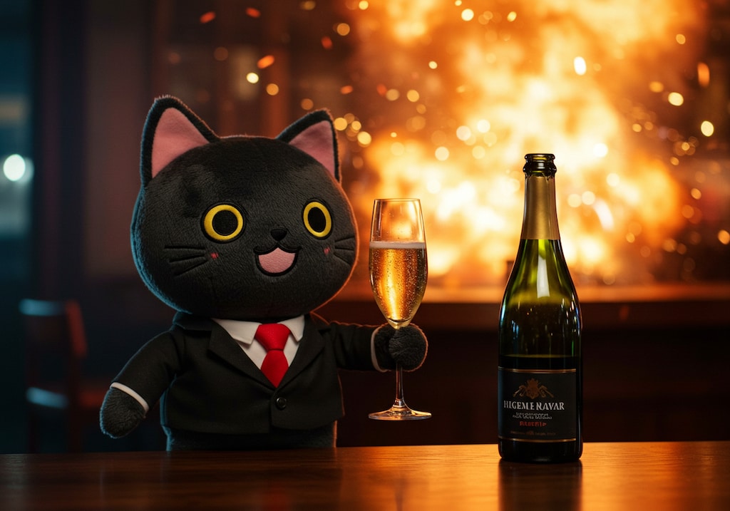 新商品のスパークワイン試飲会場な摩訶不思議食堂の黒猫バー席