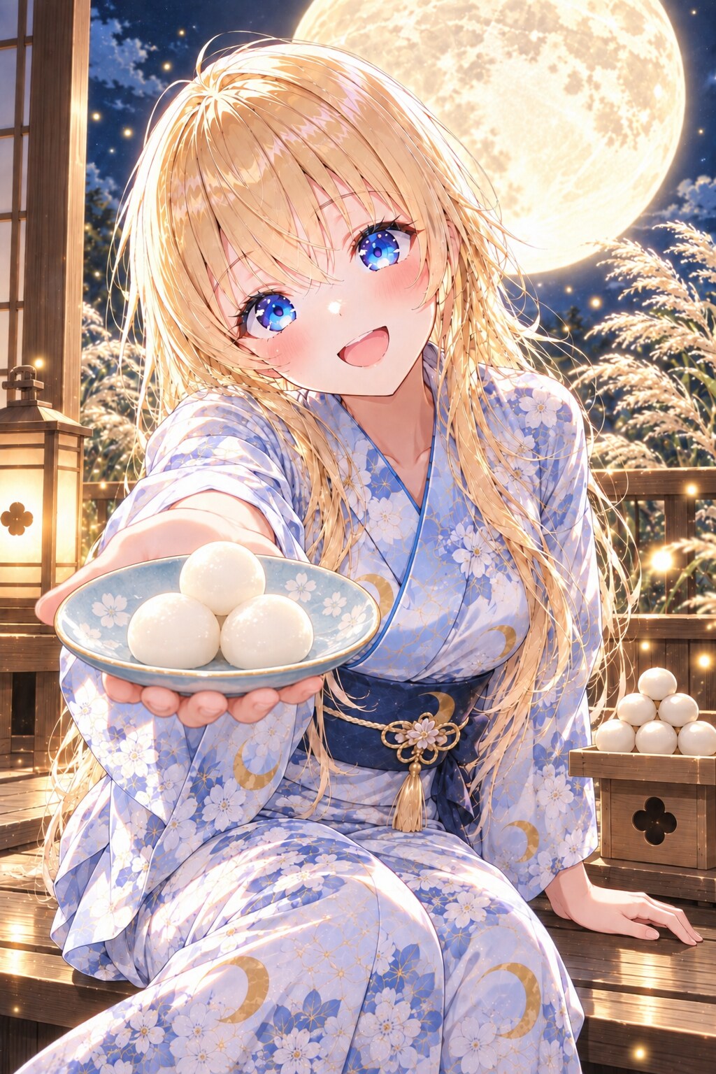 お月見企画②「お団子一緒に食べよ〜！」 | の人気AIイラスト・グラビア