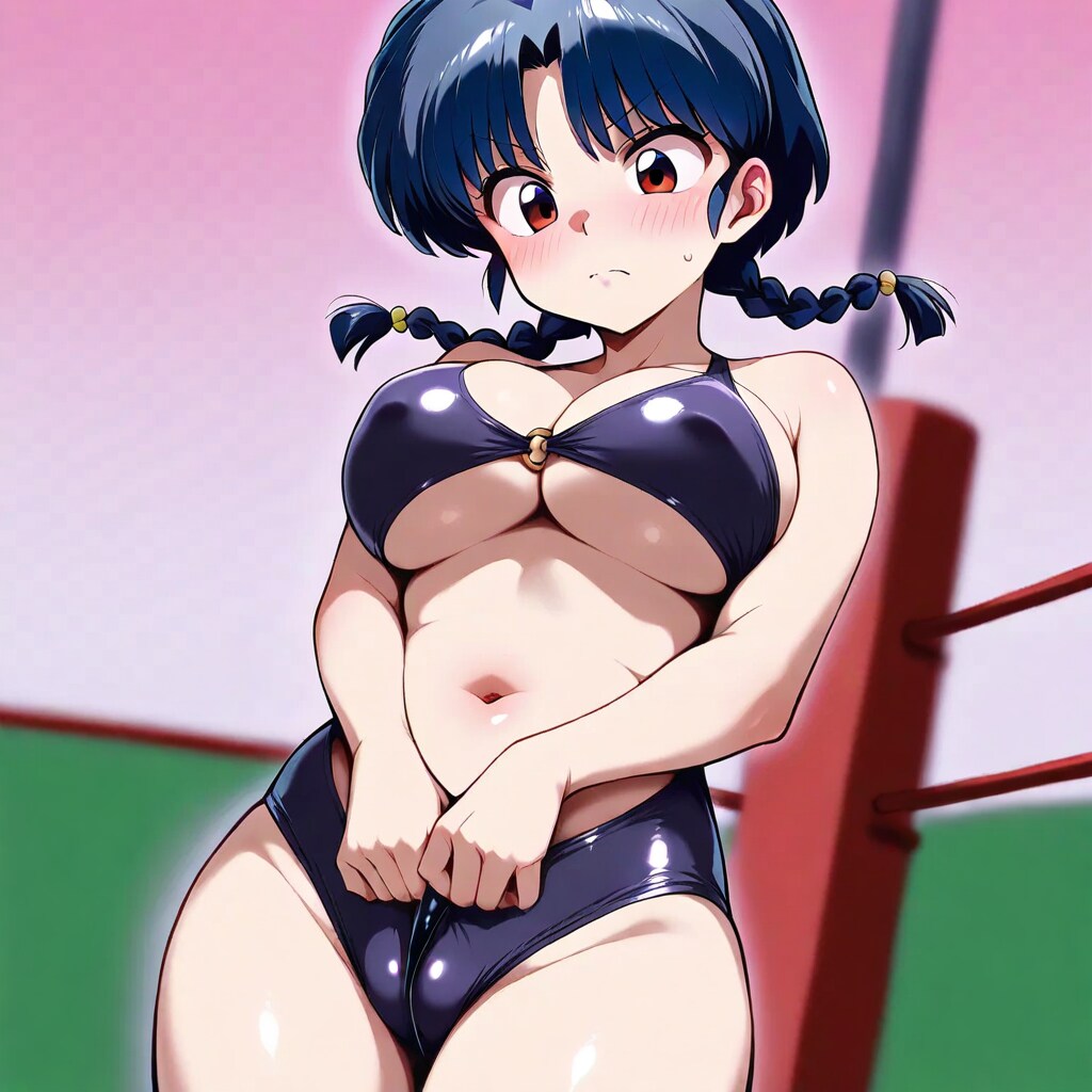 キワどいリングコスチュームでリングに上げられた女子