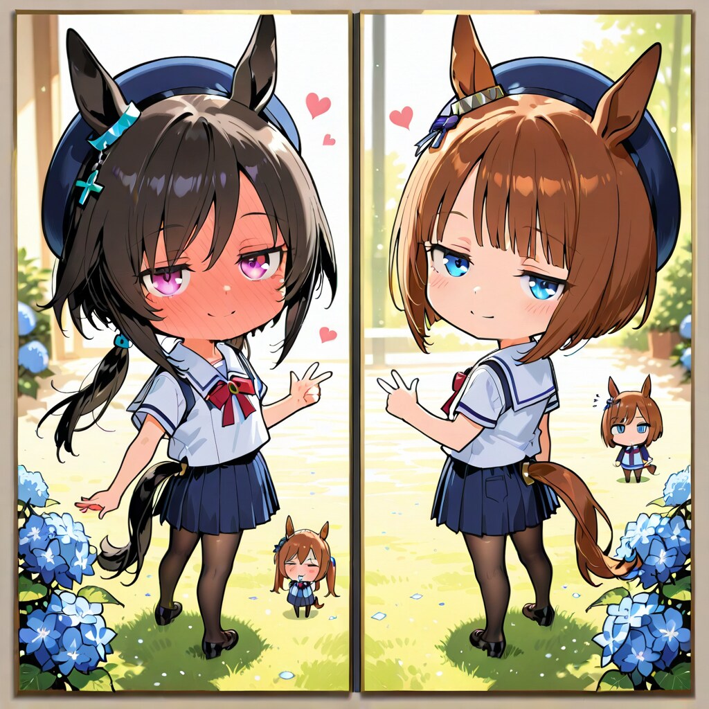 紫陽花とウマちびちゃん。