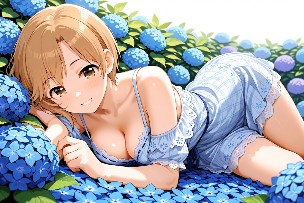 紫陽花に寝そべる相葉夕美