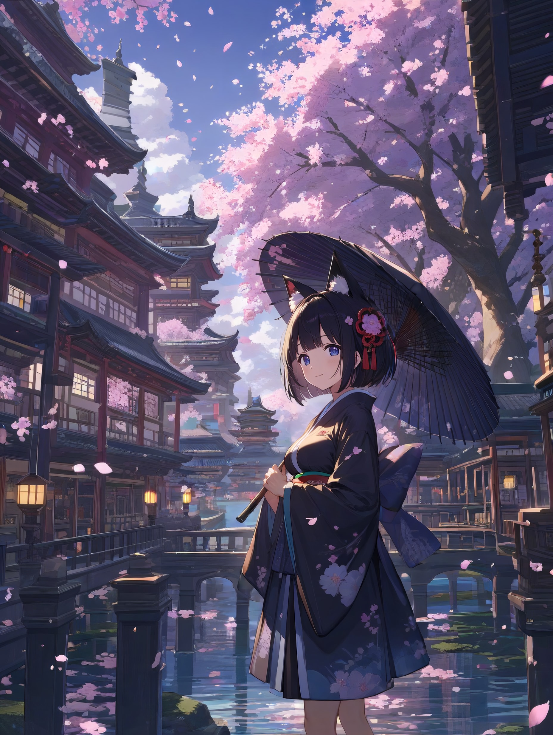 桜舞う古都のひととき | の人気AIイラスト・グラビア