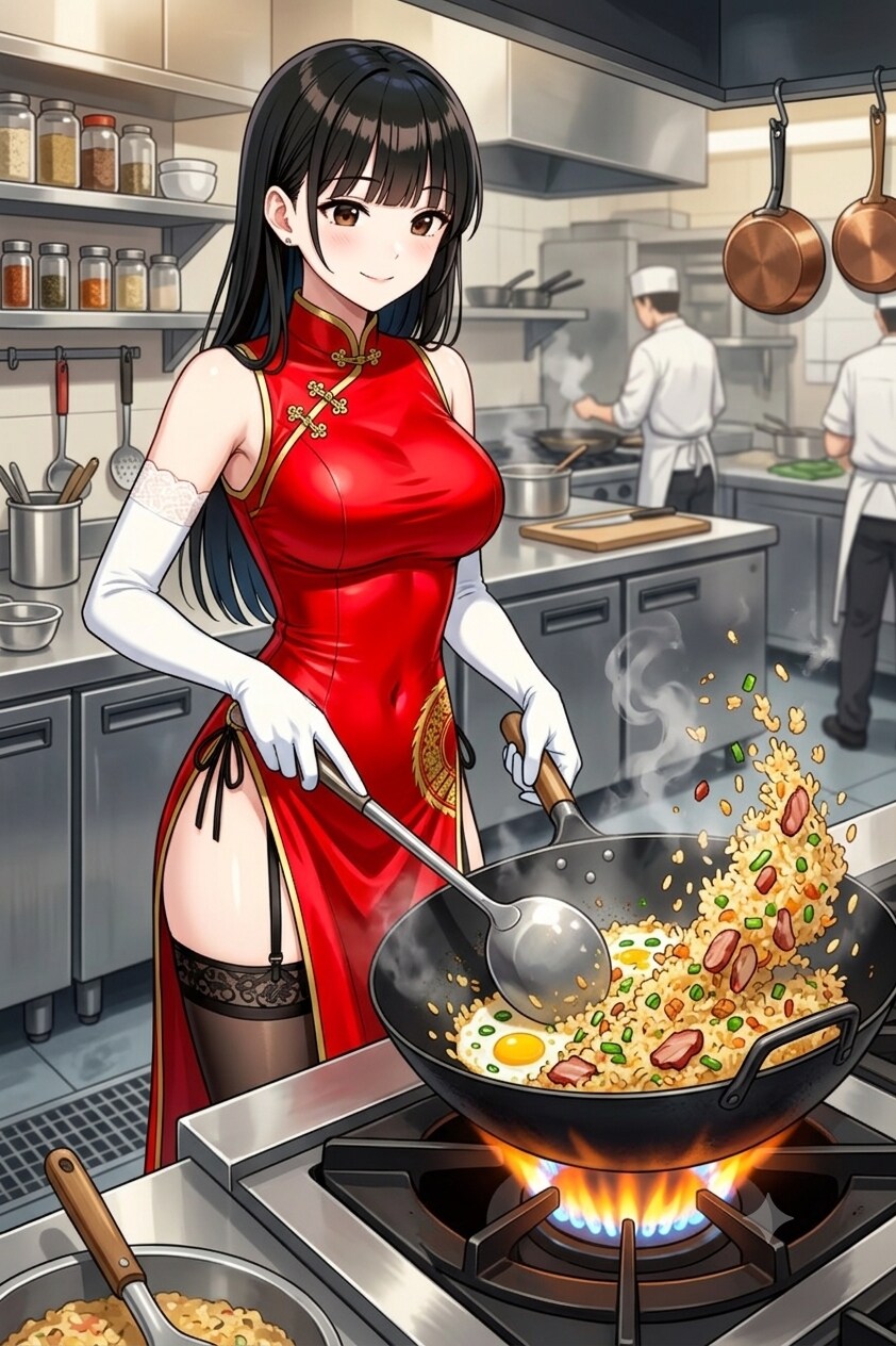 チャーハン炒めるサキちゃん