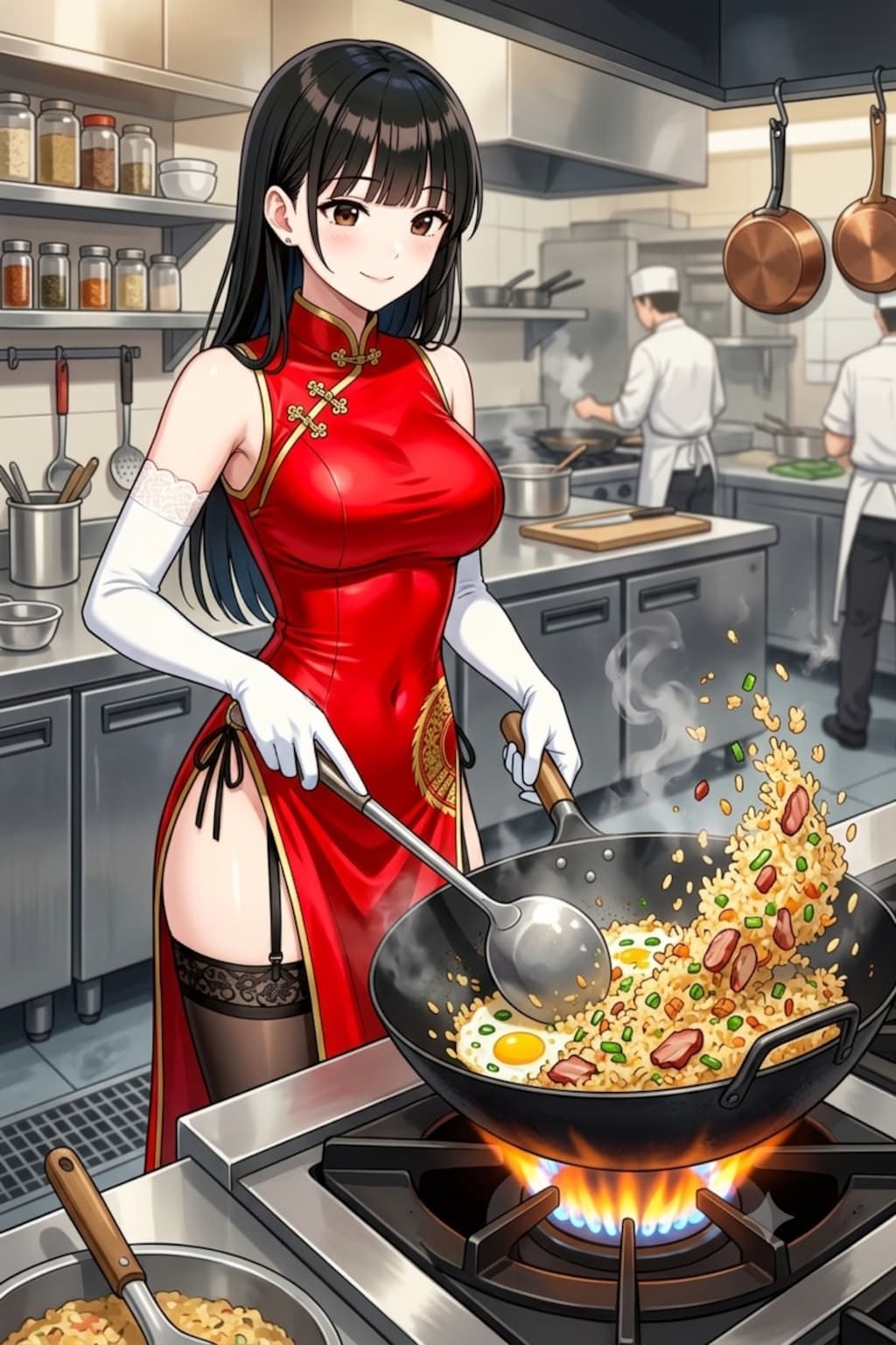 チャーハン炒めるサキちゃん