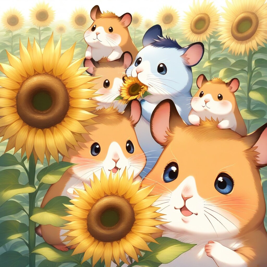 ヒマワリとハムスター達