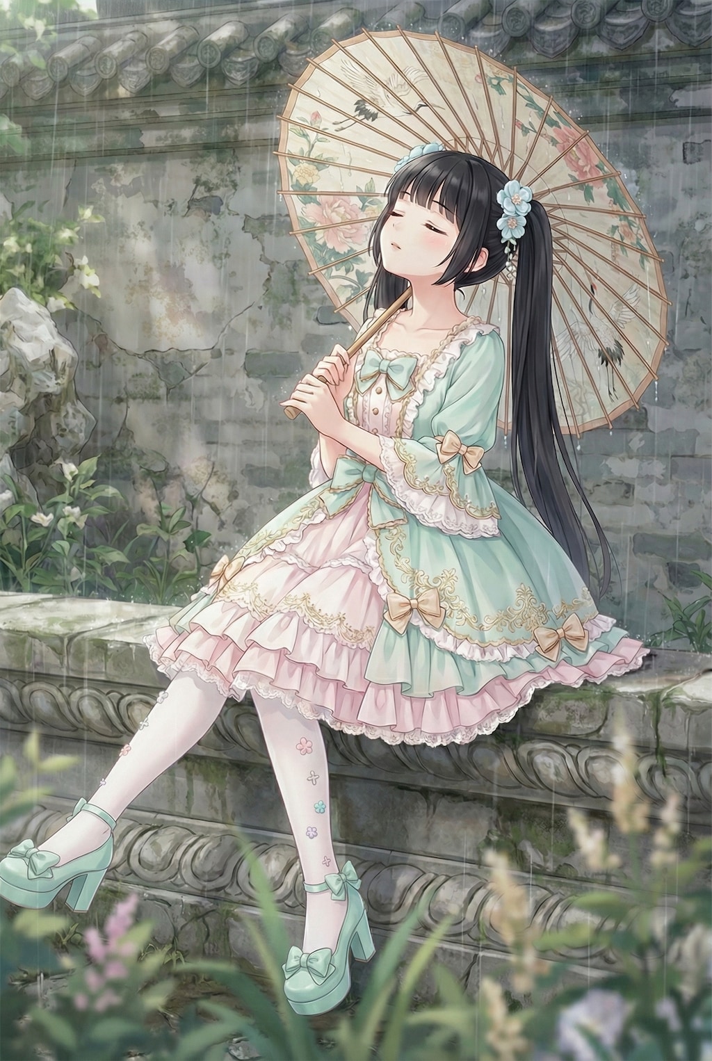 雨音に耳澄ます花傘