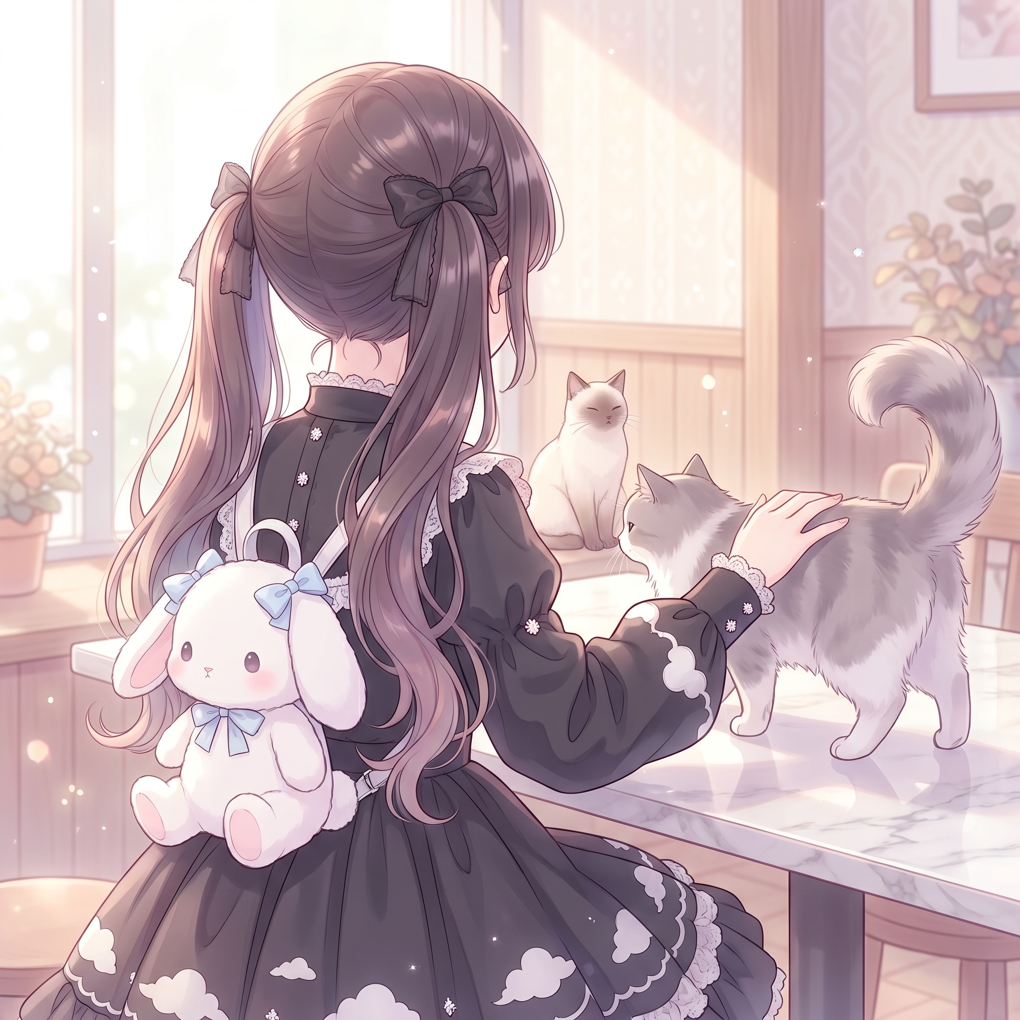 薄光に戯るる猫影